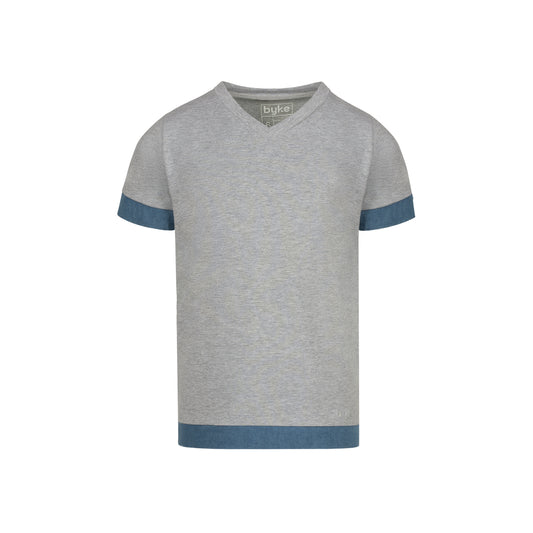 DENIM FRINGE V-NECK TEE